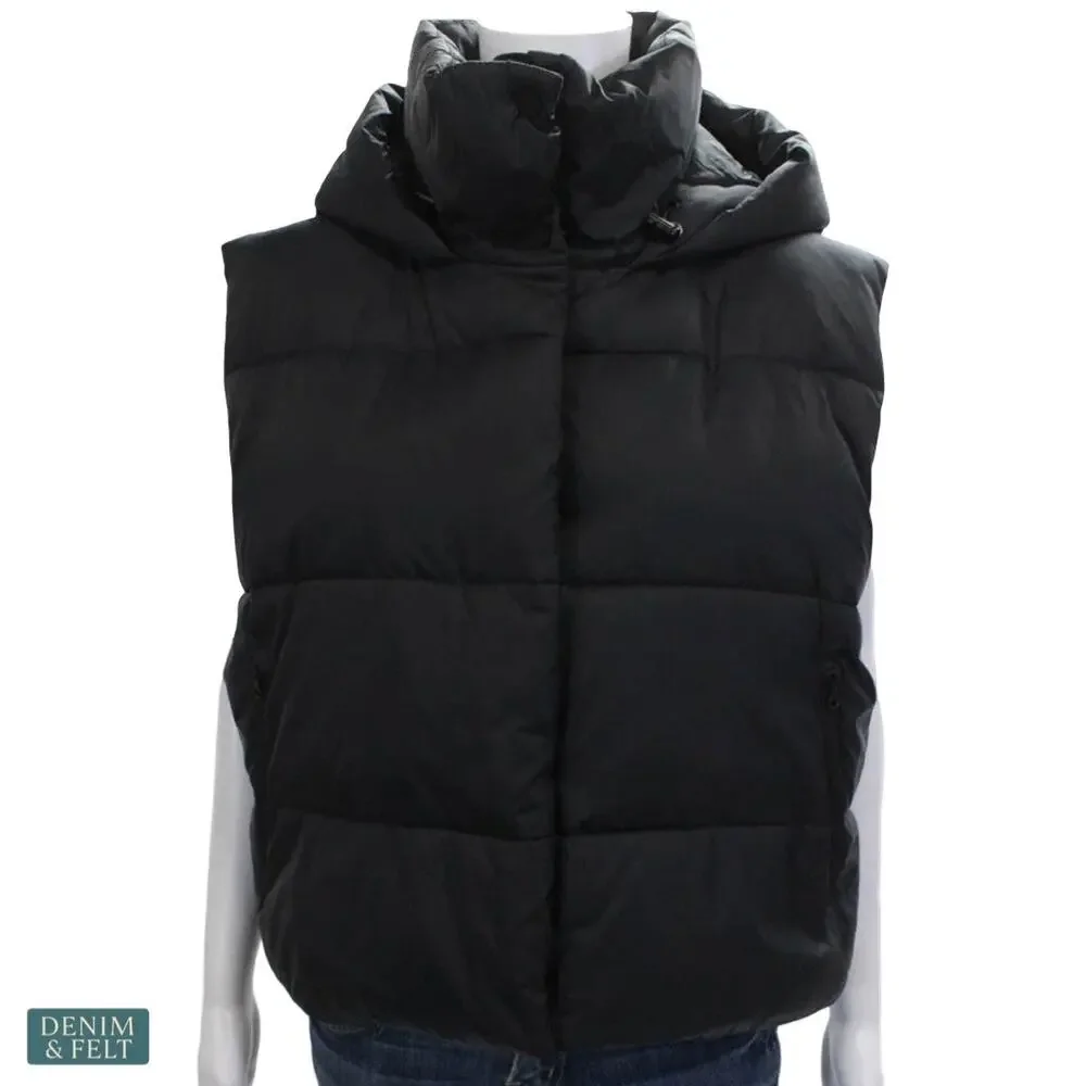 Alo Yoga Gold‎ Rush Puffer Vest Black Hooded Nylon Warm Athleisure Winter Core